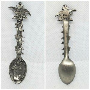 Fort Busch Gardens Williamsburg VA Eagle Embossed Pewter Mini Spoon | Vintage